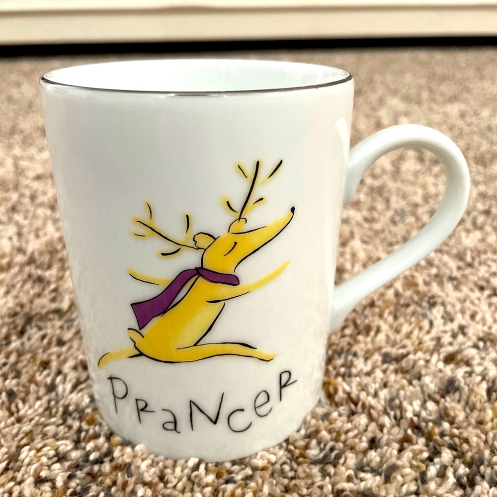 Pottery Barn Santa’s Reindeer PRANCER Mug Christmas Made in Japan Platinum Trim